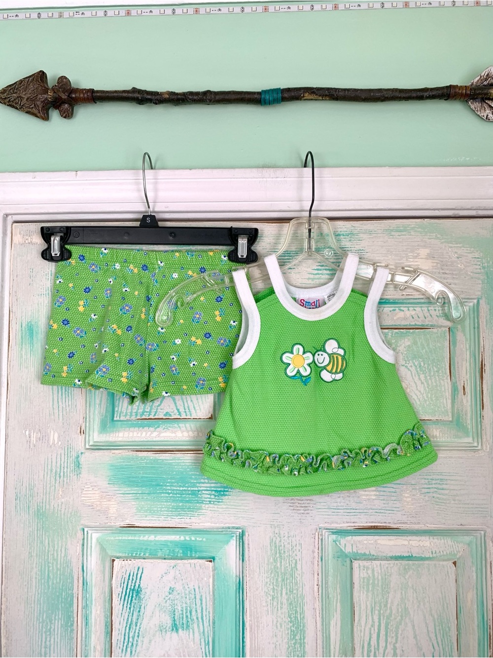 Vintage Small Steps Green Floral/Bees 2-Piece Tank & Shorts Set 12M